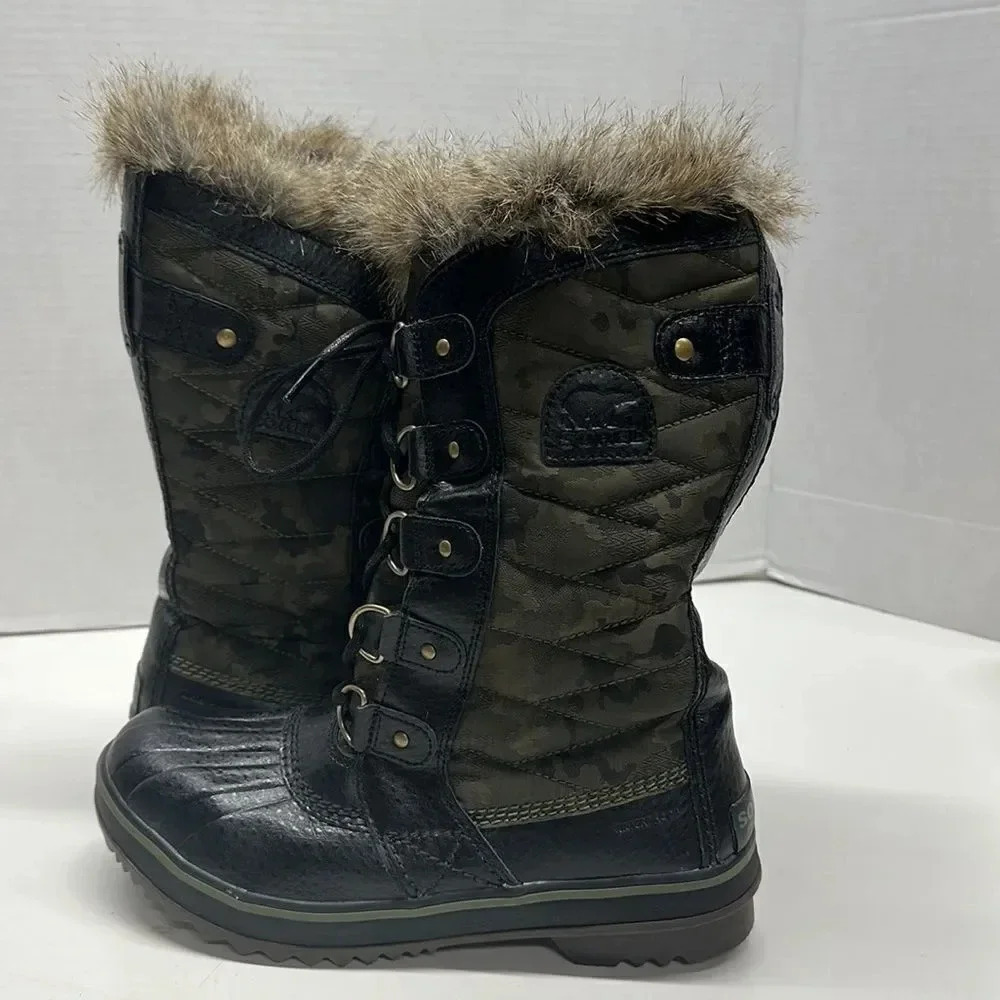Sorel Tofino Ii Faux Fur Waterproof Lace Up Snow Winter Boots Camo Green Size 8